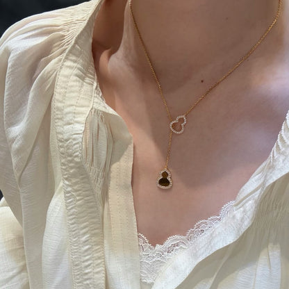 Pure Silver S925 Natural Tiger Eye Stone Gourd Fortune Necklace Light Luxury Niche Fashion Design Sense Collarbone Chain