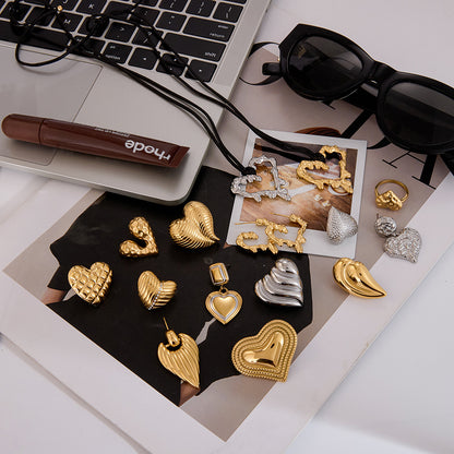 Heart-shaped Earrings Luxury High-end Feel 18K Gold Stainless Steel Necklace Accessories Women's Jewelry