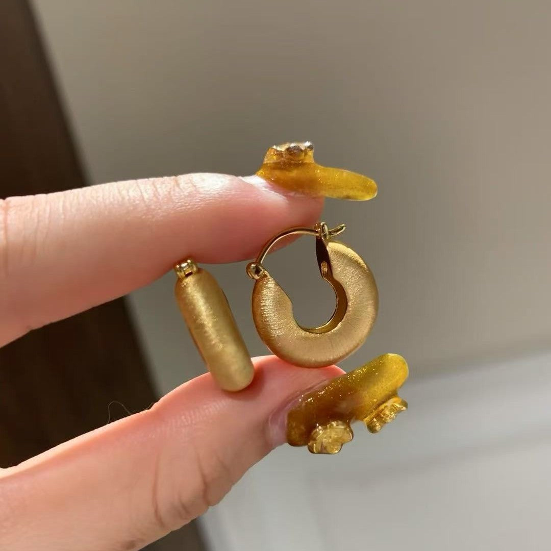 Vintage Style Brushed Craft Bagel Earrings Pure Silver S925 Light Luxury High-end Versatile