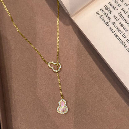 S925Pure Silver Natural Pink Mother-of-Pearl Fortune Gourd Necklace Light Luxury High-End Elegant Exquisite Versatile Collarbone Choker