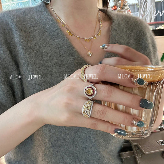 S925 Sterling Silver High Carbon Diamond ring Light Luxury Row Diamond Full Circle Ring Collection Socialite Layered Pigeon Egg Yolk Diamond Wealth Ring