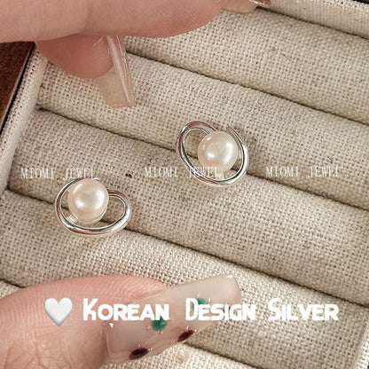 S925 Sterling Silver Line Natural Freshwater Pearl Earrings Ins Style Niche Fashion Xiaohongshu Same Style Earrings Elegant