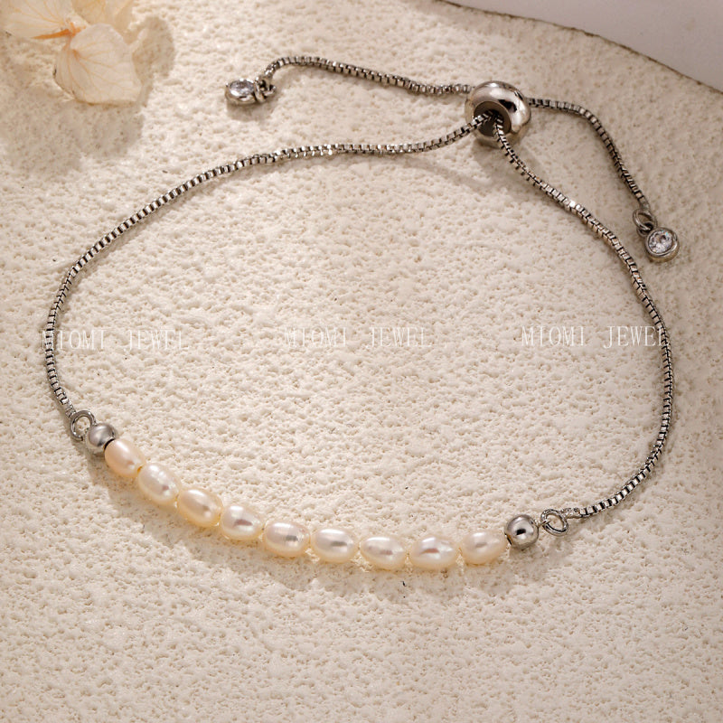 Niche Design Minimalist Freshwater Pearl Chain Stitching Bracelet Mother's Day Gift Versatile Adjustable Bracelet for Women