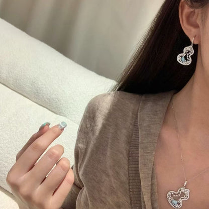 Sterling Silver S925 Autumn Winter Essential Natural Sea Grain Stone Pearl Gourd Necklace Earrings Set Light Luxury Niche Versatile