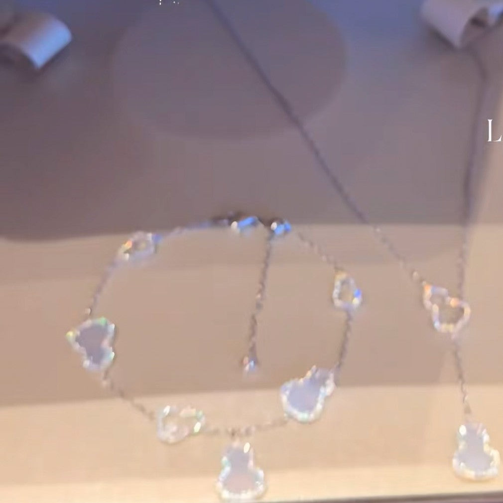 Pure Silver S925 Natural Purple Chalcedony Double-Sided Wearable Bracelet Necklace Set Light Luxury Exquisite High-End Feel Whitening Accessories