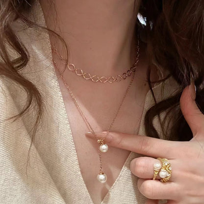 Italian Vintage Brushed Light Luxury High-End Jewelry 925 Sterling Silver Real Gold Plated Shijia Pearl Collarbone Chain New