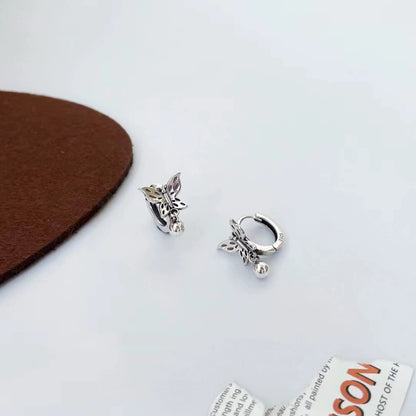 Pure Silver S925 Hollow Butterfly Dangle Ball Earrings Fashion Simple Korean Style Ear Clips Shiny Ear Jewelry
