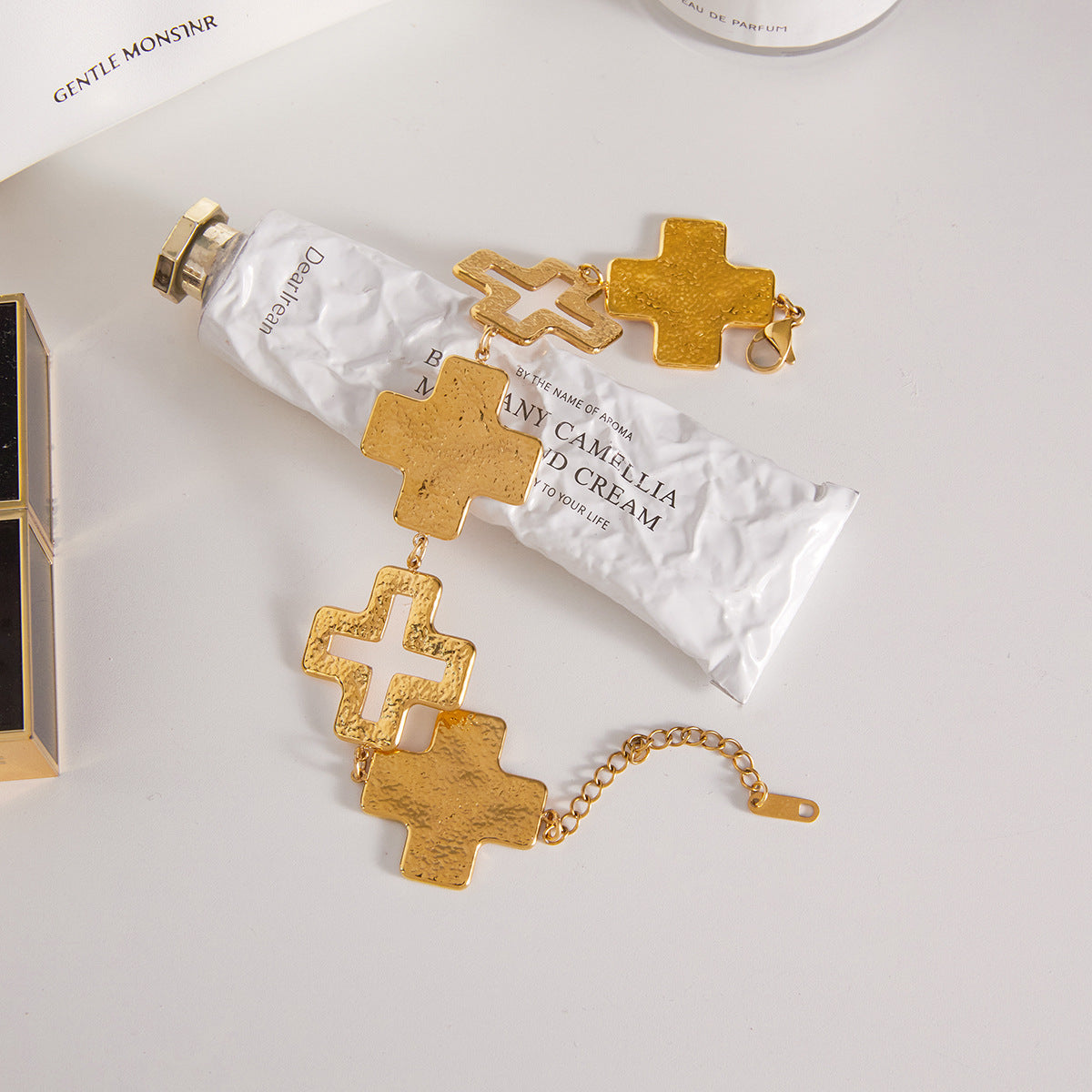 Titanium Steel Hammered Cross Bracelet Light Luxury High-End Feel Jewelry Non-Fading Stainless Steel Accessories Hot Item