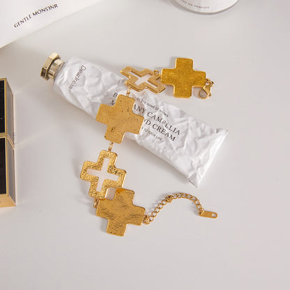 Titanium Steel Hammered Cross Bracelet Light Luxury High-End Feel Jewelry Non-Fading Stainless Steel Accessories Hot Item