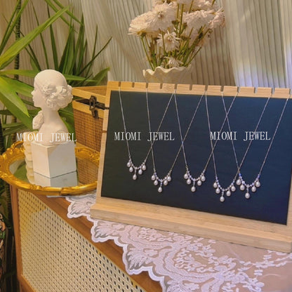 Natural Freshwater Rice-Shaped Aurora Pearl Necklace S925 Sterling Silver Women's Tassel Elegant Versatile Inlaid Zircon Collarbone Chain