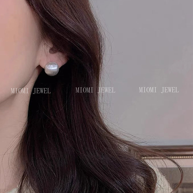 Sterling Silver Matte Brushed Simple Round Matte Elegant High-End Earrings Fashion Versatile Blogger Earrings Trendy