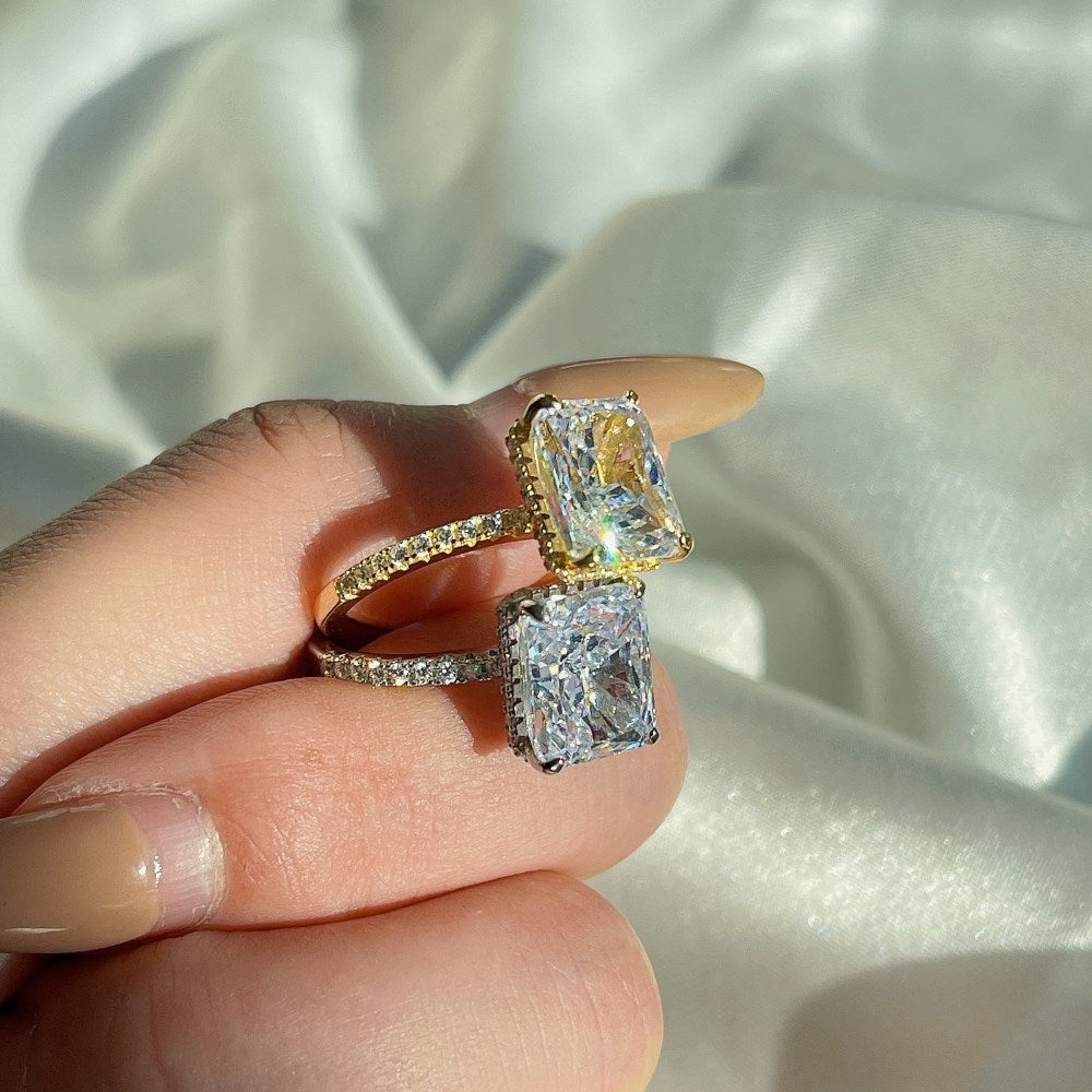 High Carbon Diamond Jewelry S925 Sterling Silver Heavy Craft Ring for Women 8A Zircon Square Ice Flower Cut Gemstone Ring