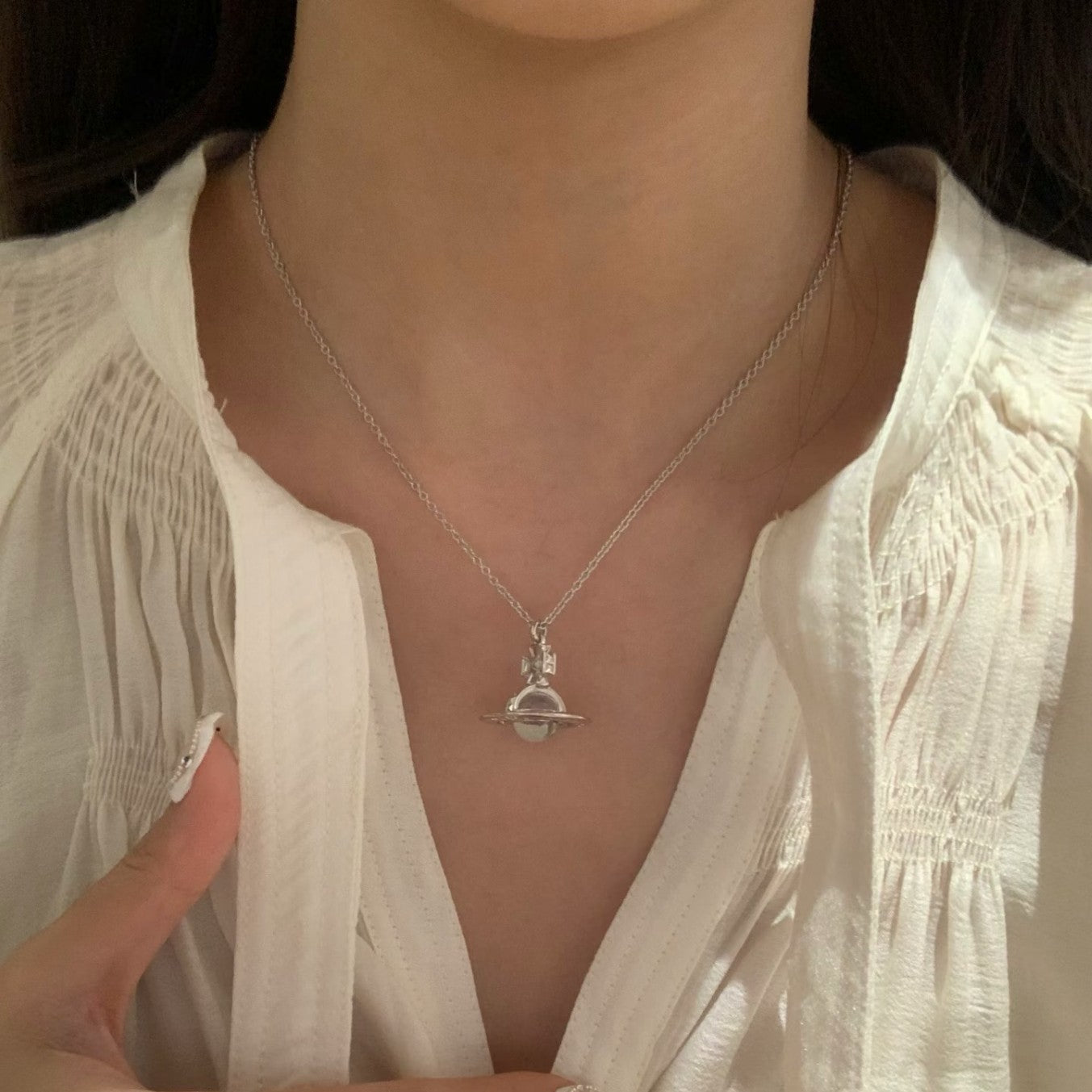 Sterling Silver S925 Double A White Crystal Saturn Sparkling Diamond Necklace High-End Sensibility Smart Niche Exquisite Light Luxury Clavicle Chain