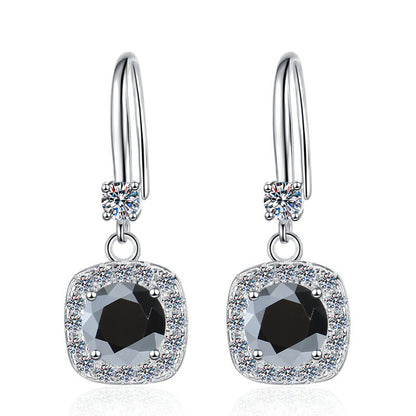 Moissanite Earrings 1 Carat GRA Certificate Waist Code Square Korean Fashion Moissanite S925 Sterling Silver Earrings