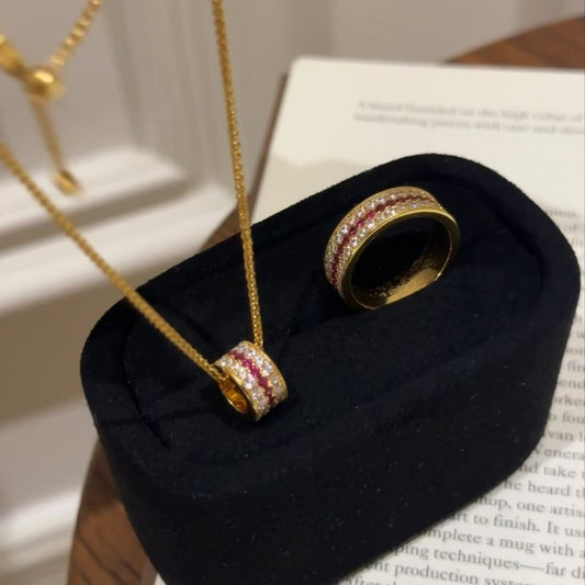 Italian craftsmanship, antique style, high-end feel, pure silver S925Real Gold Plated Ruby Row Ring New Year Red Necklace