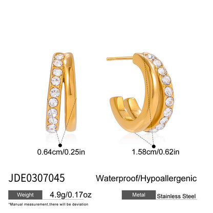 Titanium Steel C Hoop Earrings Light Luxury High-end Feel Ear Jewelry Zircon Ear Clips Stainless Steel Accessories Earrings