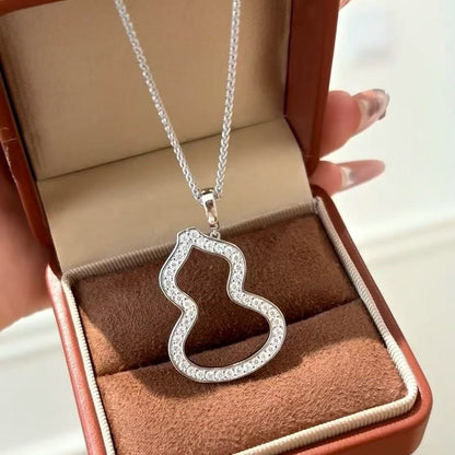 High Carbon Diamond Gourd Fortune Pendant Necklace S925 Sterling Silver Clavicle Chain Long Sweater Chain Women's Fashion Jewelry