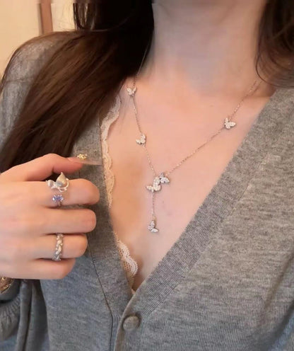 Sterling Silver S925Real Gold Plated Fairy Butterfly Necklace High Carbon Diamond Light Luxury High-end Exquisite Niche Jewelry