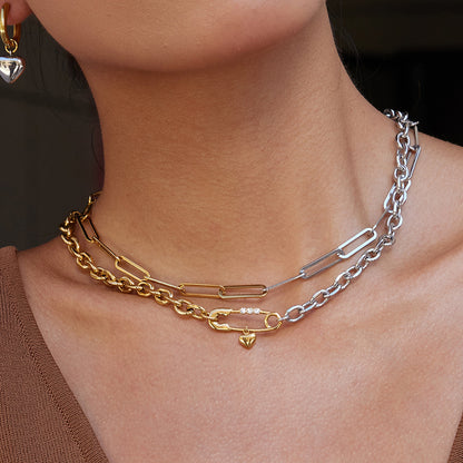 Original Design Paperclip 18K Stainless Steel Pin Necklace Light Luxury High-end Clavicle Chain Titanium Steel Jewelry