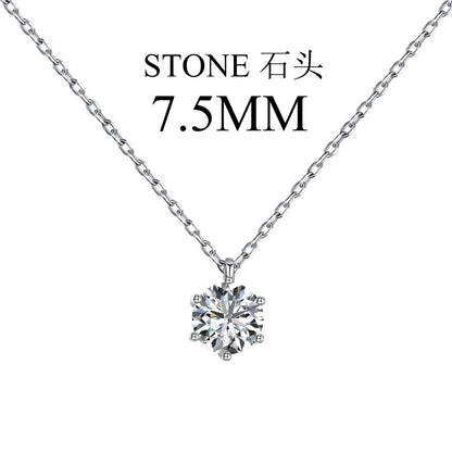 S925 Sterling Silver Zircon Necklace for Women Fashion High-End Inlaid Single Diamond Classic Simple Six-Prong Pendant Collarbone Chain