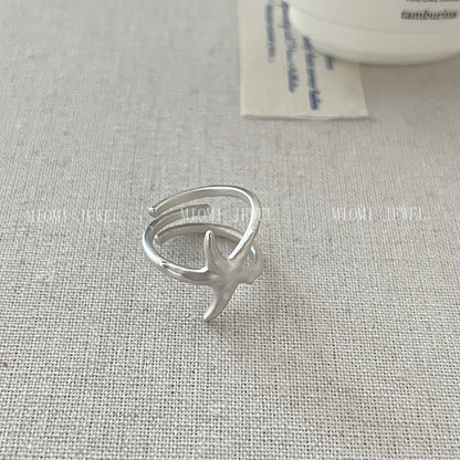 925 Sterling Silver Irregular Matte Starfish Ring for Women Simple Niche Design Light Luxury Multi-layer Open Ring 5856B