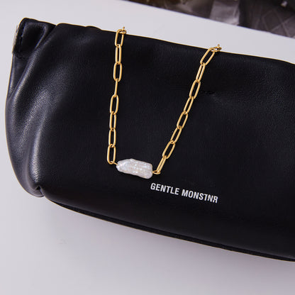 Paperclip Freshwater Pearl Necklace Light Luxury High-end Clavicle Chain Stainless Steel Jewelry Zircon Jewelry