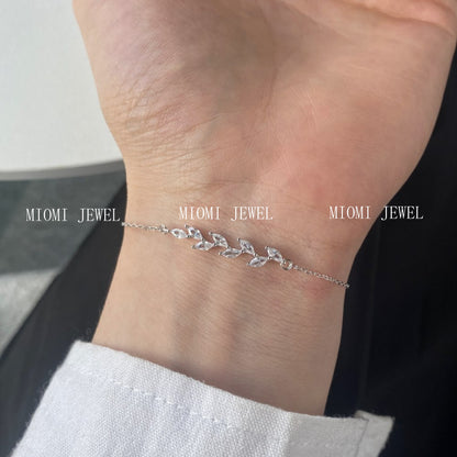 S925 Sterling Silver Bracelet for Women, Mori Style, Wheat Ear Leaves, Horse Eye Micro Pave Zirconia, Fine Chain, Exquisite Light Luxury Bracelet Wholesale