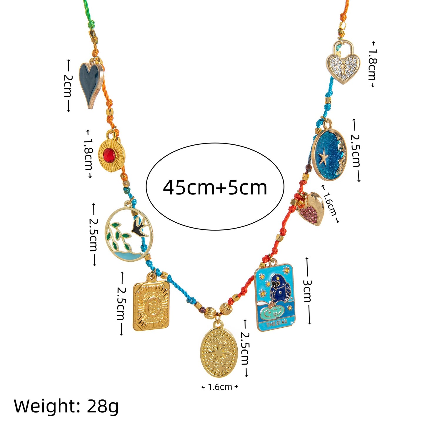 Colorful Oil Drop Pendant Color Rope Necklace Devil's Eye Heart Personality Hip Hop Unisex