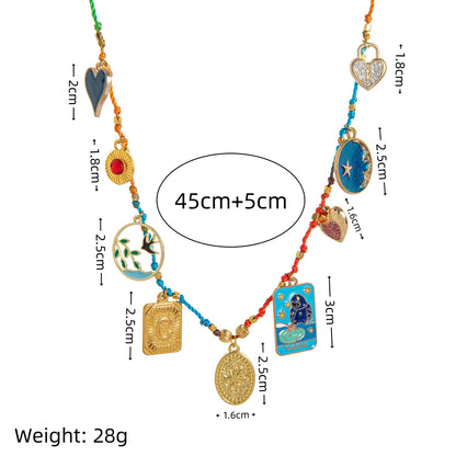 Colorful Oil Drop Pendant Color Rope Necklace Devil's Eye Heart Personality Hip Hop Unisex