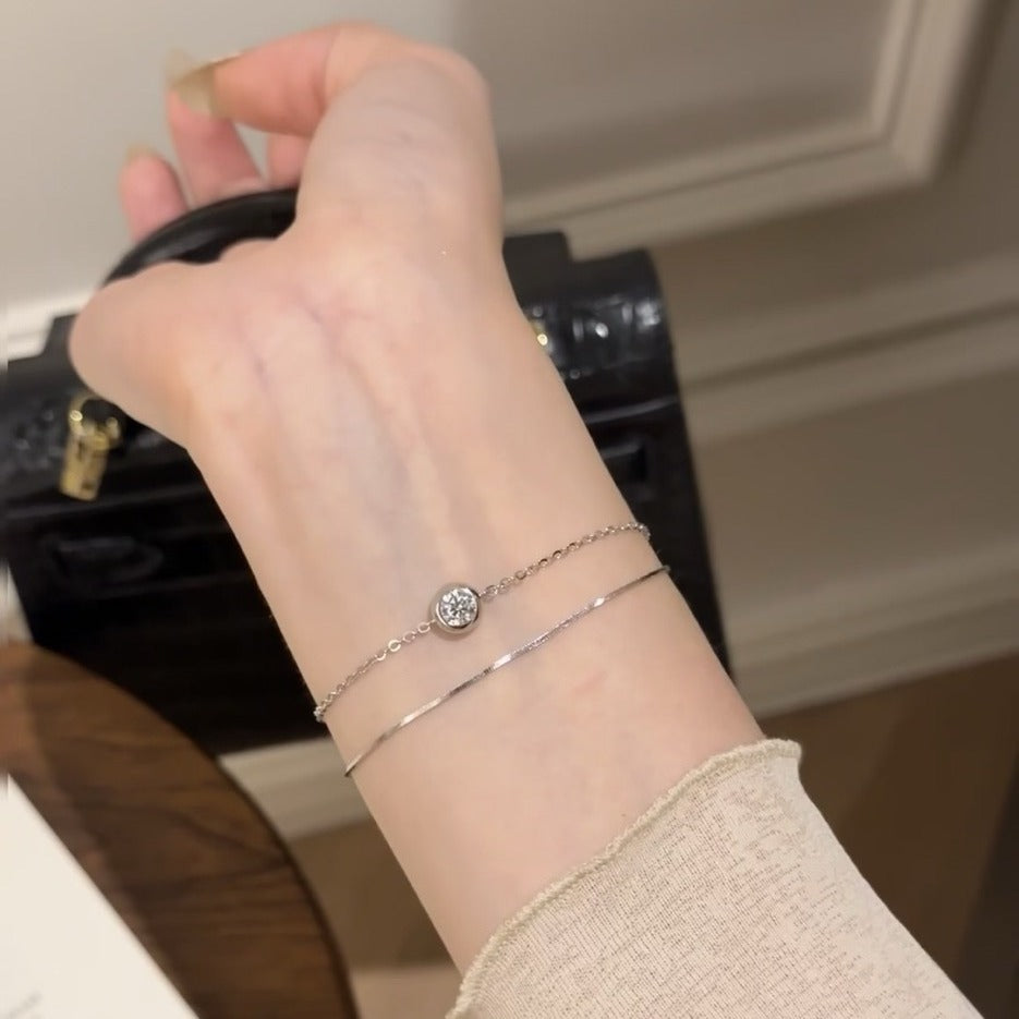 Sterling Silver S925 Real Gold Plated High Carbon Diamond Snake Bone Chain Double Layer Bubble Bracelet Light Luxury High-end Exquisite Jewelry