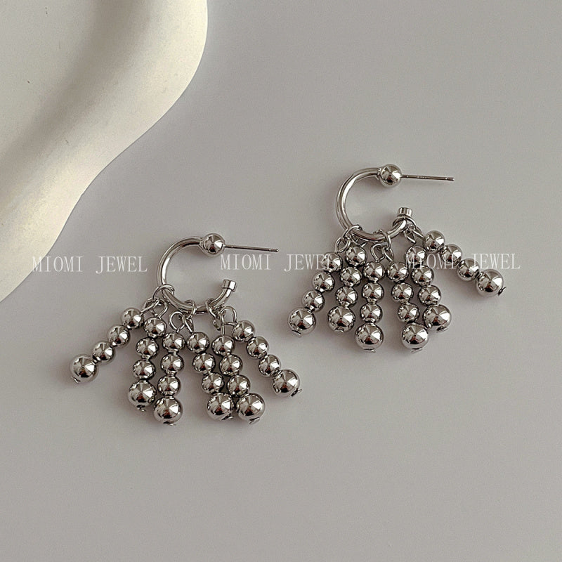 French Retro 18K Gold Jewelry Bead Curtain Waterfall Bead Earrings 925 Silver Needle Personality Trendy Earrings