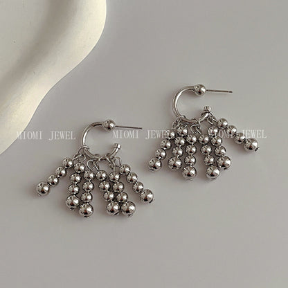 French Retro 18K Gold Jewelry Bead Curtain Waterfall Bead Earrings 925 Silver Needle Personality Trendy Earrings