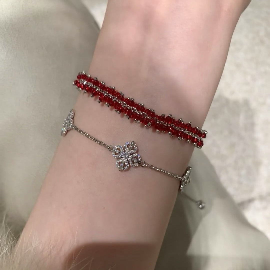 Pure Silver S925 Vajra Double-Sided Bracelet High Carbon Diamond Ruby Emerald Light Luxury Full Diamond