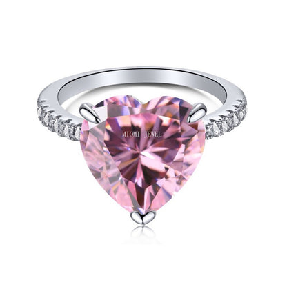 S925 Sterling Silver Ring Inlaid with Pink Water Drop Heart Zircon Ring Row Diamond Ring Pink Diamond Ring