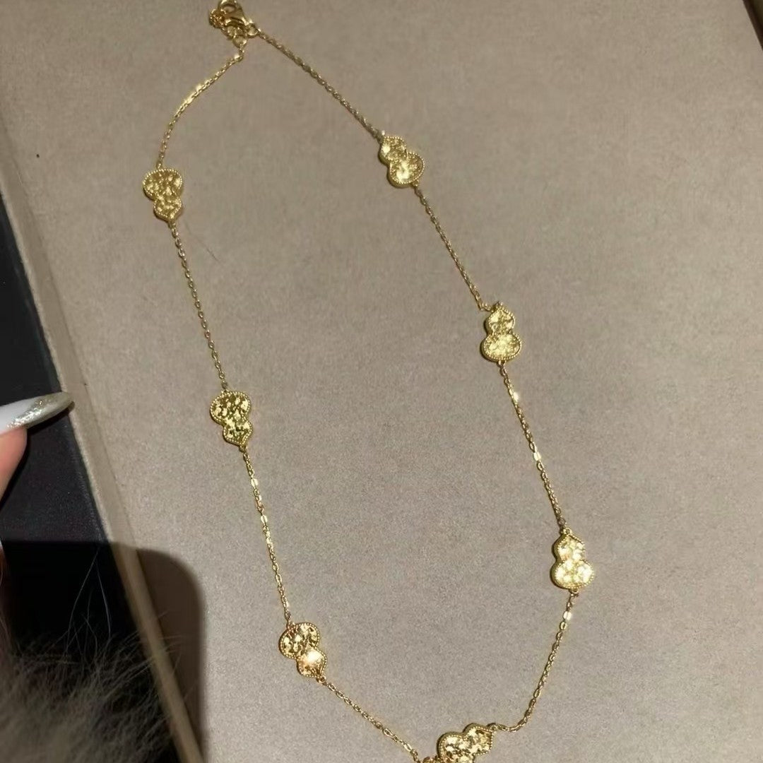 Pure Silver S925 CNC Craft Ice Crushed Gourd Necklace Chain Exquisite High-end Niche Design