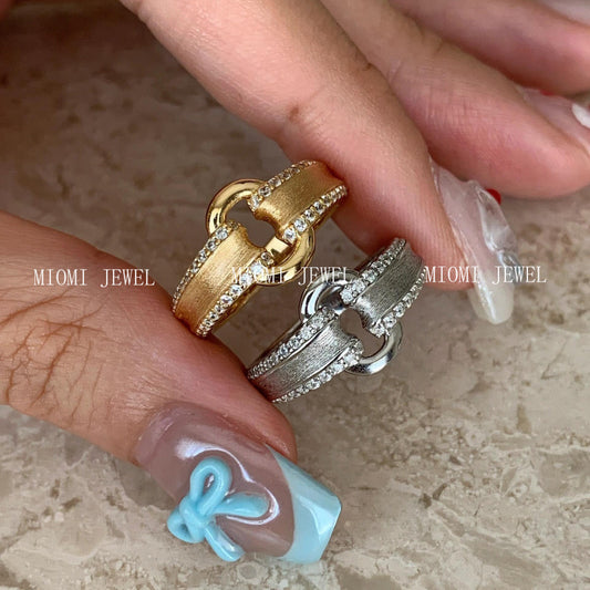 S925 Sterling Silver Xiaohongshu Hot-Selling Vintage Style O-Shaped Lock Buckle Brushed Ingot Ring with High-End Feel