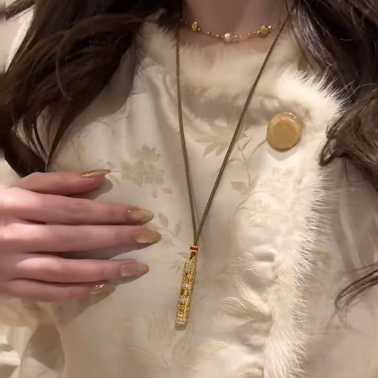 New Chinese Style National Style Portable Buddha Brown Rope Necklace Light Luxury Fashion Versatile High-End Palace Style Retro