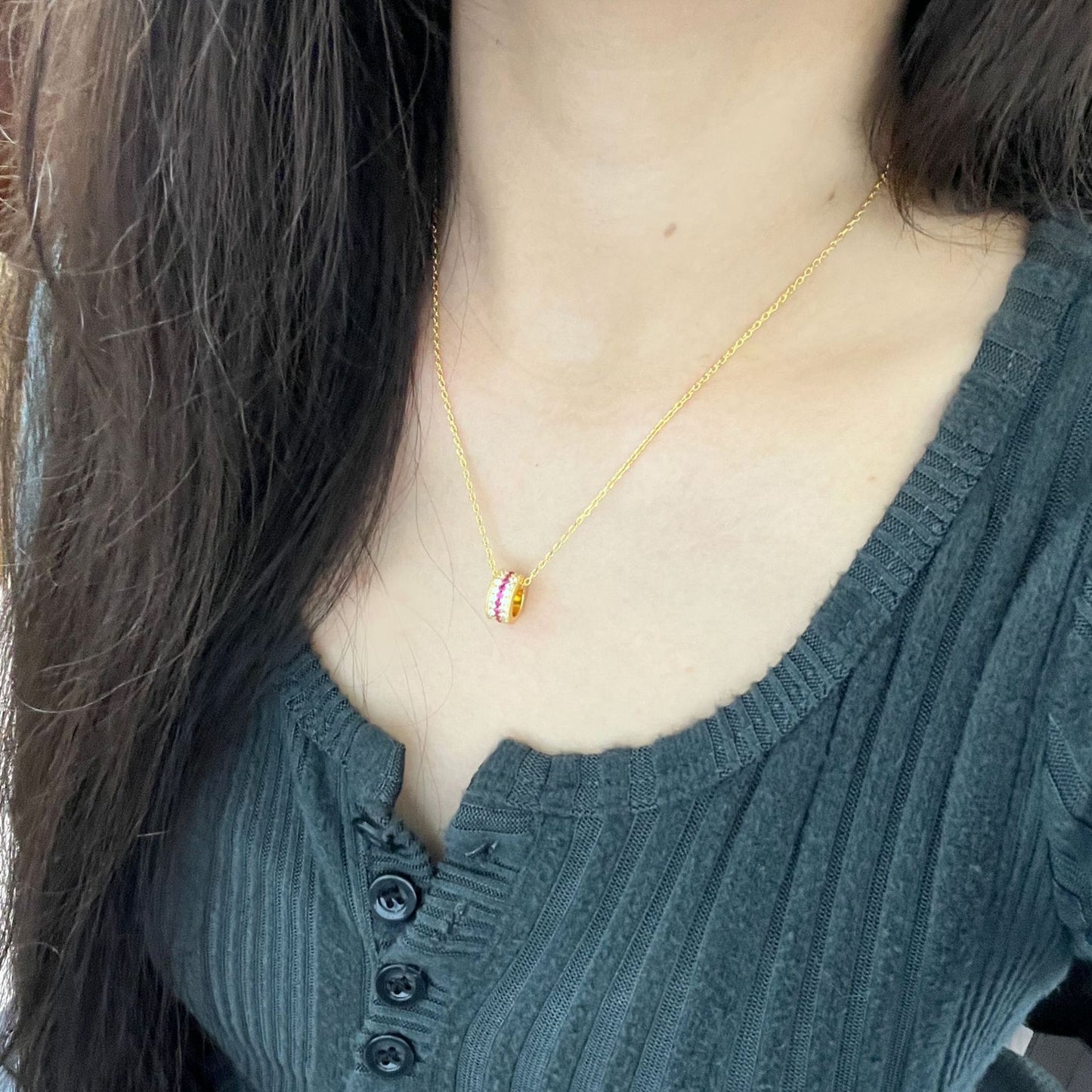 Italian craftsmanship, antique style, high-end feel, pure silver S925Real Gold Plated Ruby Row Ring New Year Red Necklace