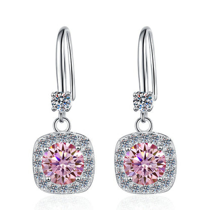 Moissanite Earrings 1 Carat GRA Certificate Waist Code Square Korean Fashion Moissanite S925 Sterling Silver Earrings