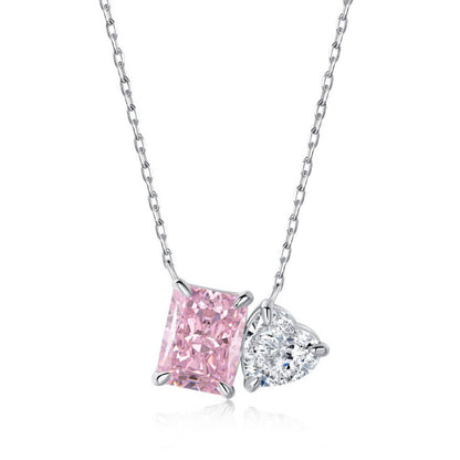 S925 Sterling Silver High Carbon Diamond Necklace for Women Ice Flower Cut Pink Heart Pendant Green Diamond High-end Collarbone Chain