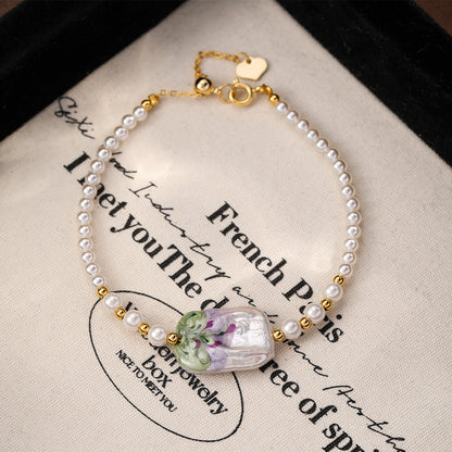 NALA Oil Painting Glass Pearl Bracelet Niche Light Luxury Non-Fading Versatile Creative Jewelry
