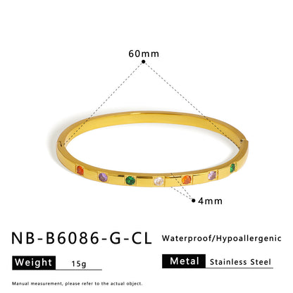 Hot-Selling Zircon Heart-Shaped Quadrilateral Geometric White Zircon Green Zircon Titanium Steel Real Gold Plated Color-Retaining Jewelry Bracelet