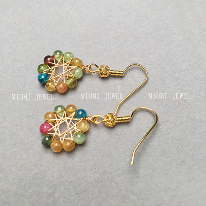Tourmaline Earrings Candy Color Women's Crystal Earrings 14K Gold-Plated Wire Wrapped Accessories Ear Hooks Color Retention