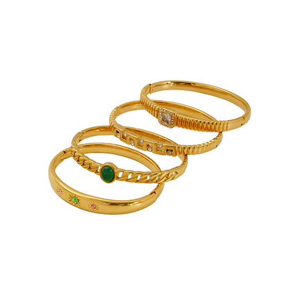Hot-Selling Non-Fading Bracelet Titanium Steel Gold Wide Open Versatile Cuban Diamond-Studded Bracelet Factory Direct Sale
