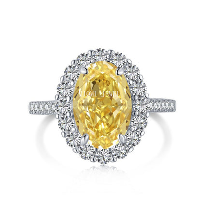Cross-Border Hot S925 Sterling Silver Yellow Diamond Ring Female Noble Super Flash Ice Flower Cut High Carbon Diamond 8A Zircon Ring