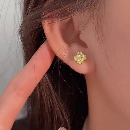 Sterling Silver s925Shining Dragon Scale Crushed Ice CNC Craft Lucky Four-Leaf Clover Earrings for Women New Hot-Selling High-End Earrings