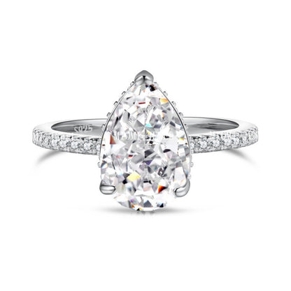 Luxury French Style S925 Sterling Silver Ring for Women with Water Drop Egg-Shaped Zircon Inlay, Exquisite Wedding Ice Flower Cut Women's Jewelry