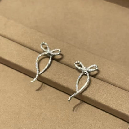 S925 Silver Inlaid Diamond Bow Sweet Light Luxury Exquisite Girl Temperament High-end Design Earrings