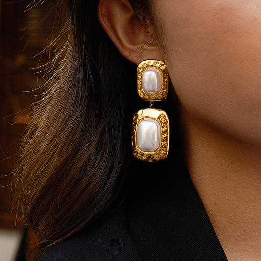 Titanium Steel Resin Pearl Earrings Light Luxury High-end Earrings Non-fading Stainless Steel Ear Jewelry