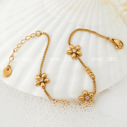 New Sweet Floral Round Bead Bracelet Stainless Steel Vacuum Plating Color Retention Exquisite Versatile Gentle Style Jewelry
